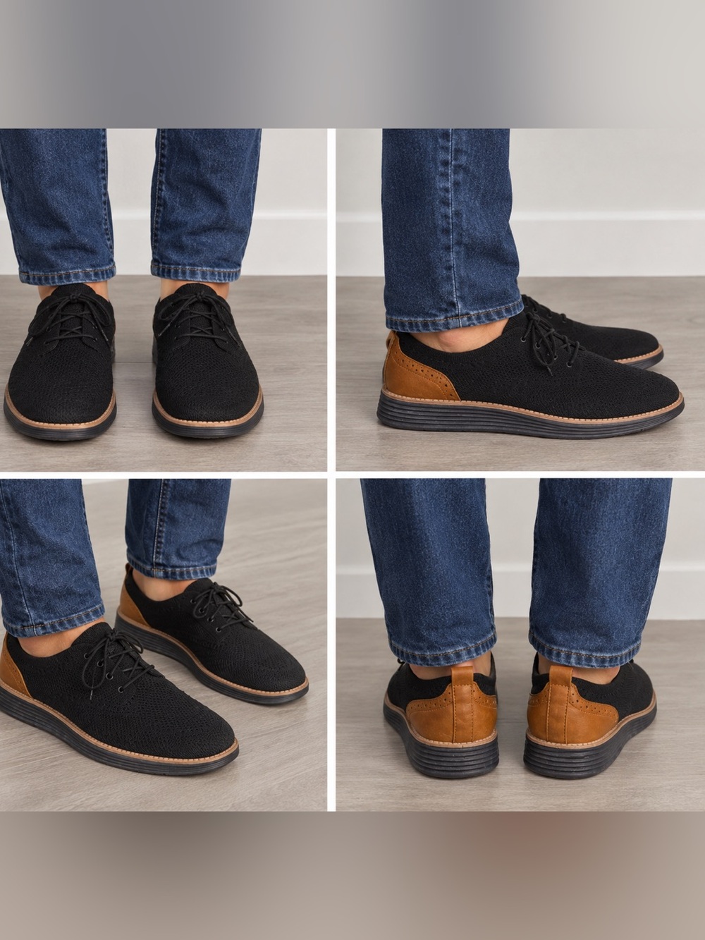 Akademiks Men's Black Knit Lace-Up Shoes with Brown Accents